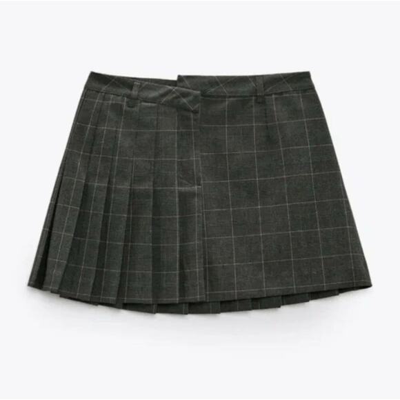 Zara Pleated Mini Skirt Womens M Medium Plaid Asymmetrical School Girl Academia - Picture 1 of 6